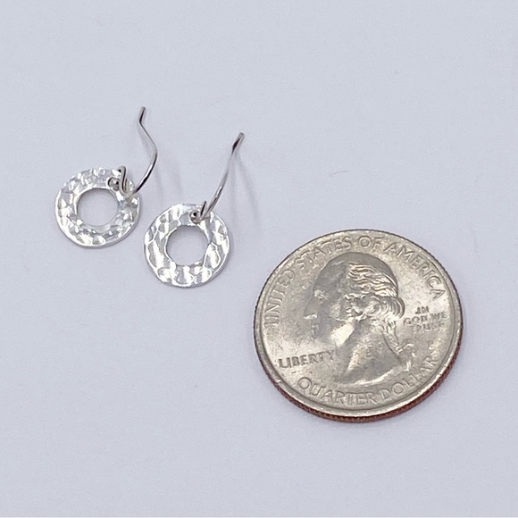 Sterling Silver 925 Hammered Circle Dainty Dangle Earrings - Picture 5 of 7
